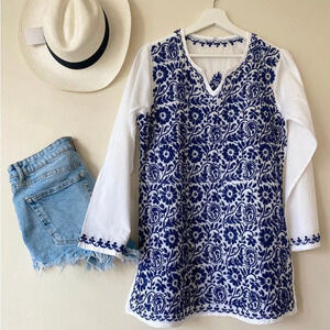 Hand embroidered cotton blouse coverup
